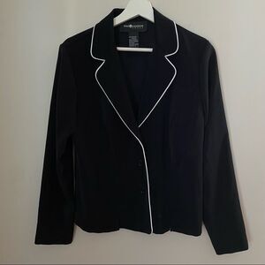 Sag Harbor Dress Blazer Black White Trim Buttons Business Casual Officewear Cute